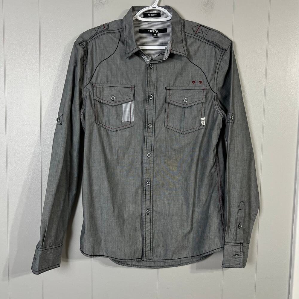 Carbon Slim Fit Gray Button Up Shirt Mens M Long Sleeve